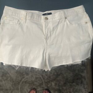 7 For All Mankind White Denim Raw-Hem Shorts